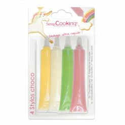 4 Stylos Chocolat Blanc Rose Vert Jaune 25g Scrapcooking