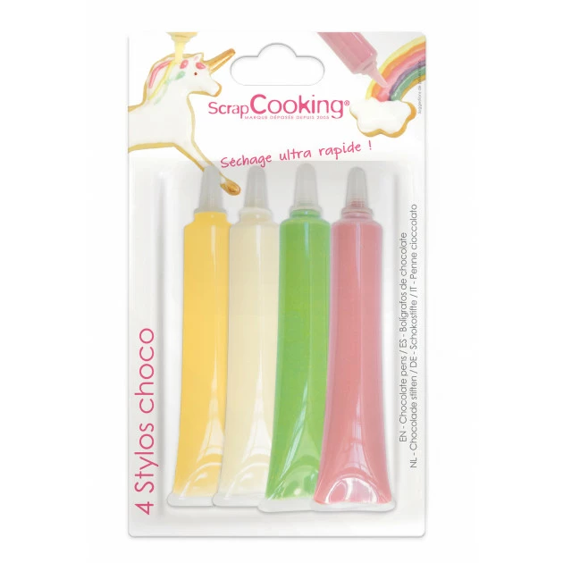 4 Stylos Chocolat Blanc Rose Vert Jaune 25g Scrapcooking 1 4 Stylos Chocolat Blanc Rose Vert Jaune 25g Scrapcooking