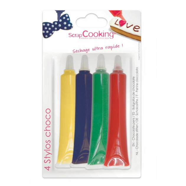 4 Stylos Chocolat Bleu Rouge Jaune Vert 25g Scrapcooking 1 4 Stylos Chocolat Bleu Rouge Jaune Vert 25g Scrapcooking