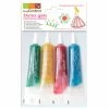 4 Stylos Gels alimentaires pailletés bleu, rose, jaune, vert
