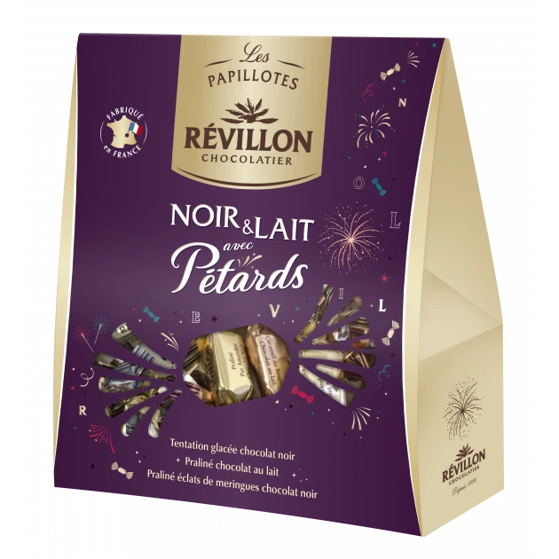 Pochette Papillote Chocolat Noir et au Lait avec Pétards 300 g Révillon 1 Pochette Papillote Chocolat Noir et au Lait avec Pétards 300 g Révillon
